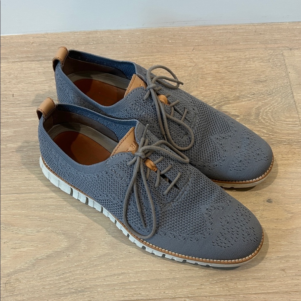 Cole Haan Gray Knit Leather Trim Oxford Sneakers